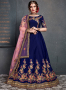 Blue Color Satin Silk Fabric Zari Embroidered Stone Work Designer Wedding Wear Lehenga Choli