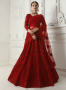Red Color Net Fabric Resham Embroidered Work Designer Party Wear Lehenga Choli