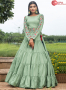 Green Color Cotton Fabric Print Work Designer Party Gown