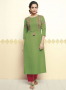 Sparkling Green Color Cotton Fabric Thread Work Designer Party Wear Kurti