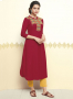 Wonderful Red Color Cotton Fabric Thread Work Designer Party Wear Kurti