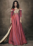 Pink Color Tafeta Silk Fabric Embroidered Lace Work Designer Readymade Gown