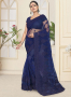 Blue Color Net Fabric Resham,Embroidered Work Designer Party Wear Saree