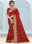 Red Color Georgette Fabric Resham,Embroidered Work Designer Party Wear Saree