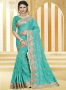 Turquoise Color Georgette Fabric Resham,Embroidered Work Designer Party Wear Saree