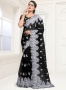 Black Color Net Fabric Resham Embroidered Work Designer Party Wear Saree