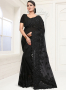 Black Color Net Fabric Resham Embroidered Work Designer Party Wear Saree