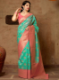 Green Color Banarasi Silk Fabric Weaving Work Designer Traditional Party Wear Saree