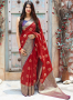 Red Color Banarasi Silk Fabric Weaving Work Designer Traditional Party Wear Saree