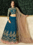 Teal Color Satin Silk Fabric Resham Embroidered Work Designer Wedding Wear Lehenga Choli