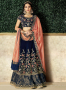 Blue Color Velvet Fabric Resham Embroidered Work Designer Wedding Wear Lehenga Choli