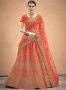 Red Color Satin Fabric Zari Embroidered Work Designer Wedding Wear Lehenga Choli