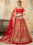 Red Color Art Silk Fabric Embroidered Lace Work Designer Wedding Wear Lehenga Choli