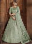 Green Color Net Fabric Lucknowi Embroidered Work Designer Wedding Wear Lehenga Choli