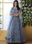 Grey Color Net Fabric Resham Embroidered Work Designer Gown