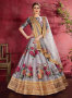 Grey Color Banglori Silk Fabric Digital Print Work Designer Party Wear Lehenga Choli