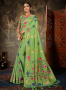 Green Color Linen Silk Fabric Weaving Embroidered Work Designer Party Wear Saree