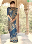 Blue Colour Banarasi Silk Fabric Woven Traditional Party Wear Saree
