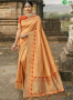 Orange Colour Banarasi Silk Fabric Fancy Weaving Work Traditional Party Wear Saree