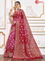 Red Pink Color Viscose Fabric Self Weaving Work Designer Party Wear Saree