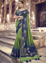 Blue Green Color Banarasi Silk Fabric Embroidered Woven Work Designer Traditional Party Wear Saree