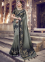 Black Grey Color Banarasi Silk Fabric Embroidered Woven Work Designer Traditional Party Wear Saree