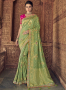 Green Color Banarasi Silk Fabric Weaving Embroidered Work Designer Traditional Party Wear Saree
