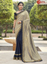 Beige With Blue Color Silk Fabric Embroidered Lace Work Designer Party Wear Saree