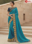 Blue Color Silk Fabric Embroidered Lace Work Designer Party Wear Saree
