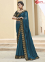 Teal Color Silk Fabric Embroidered Lace Work Designer Party Wear Saree