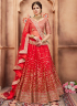 Red Color Net Fabric Resham Embroidered Work Designer Wedding Wear Lehenga Choli