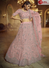 Pink Color Net Fabric Resham Embroidered Stone Work Designer Lehenga Choli