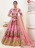 Pink Color Satin Silk Fabric Embroidered Zari Digital Print Work Designer Lehenga Choli