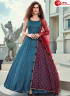 Blue Color Silk Fabric Digital Print With Hand Work Designer Party Wear Gown