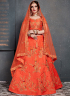 Orange Color Silk Fabric Zari Embroidered Stone Work Designer Wedding Wear Lehenga Choli