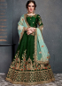 Green Color Satin Silk Fabric Zari Embroidered Stone Work Designer Wedding Wear Lehenga Choli