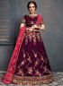 Magenta Color Satin Silk Fabric Zari Embroidered Stone Work Designer Wedding Wear Lehenga Choli