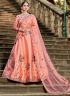 Peach Color Satin Silk Fabric Resham Work Designer Lehenga Choli