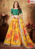 Yellow Color Organza Fabric Digital Print Lace Work Designer Lehenga Choli