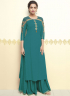 Awesome Teal Color Cotton Fabric Thread Work Designer Party Wear Kurti