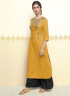 Magnetic Yellow Color Cotton Fabric Thread Work Designer Party Wear Kurti