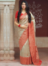 Cream Color Banarasi Silk Fabric Weaving Work Designer Traditional Party Wear Saree