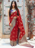 Red Color Banarasi Silk Fabric Weaving Work Designer Traditional Party Wear Saree