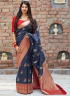 Blue Color Banarasi Silk Fabric Weaving Work Designer Traditional Party Wear Saree