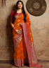Orange Color Banarasi Silk Fabric Weaving Work Designer Traditional Party Wear Saree