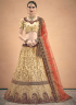 Beige Color Satin Fabric Zari Embroidered Work Designer Wedding Wear Lehenga Choli