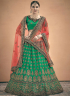 Green Color Satin Fabric Zari Embroidered Work Designer Wedding Wear Lehenga Choli