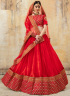 Red Color Net Fabric Embroidered Lace Work Designer Wedding Wear Lehenga Choli