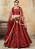 Red Color Art Silk Fabric Embroidered Lace Work Designer Wedding Wear Lehenga Choli