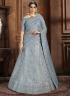Blue Color Net Fabric Lucknowi Embroidered Work Designer Wedding Wear Lehenga Choli